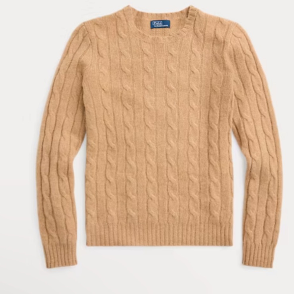 NWT Polo Ralph Lauren Cable-Knit Cashmere Sweater Tan Women Sweater Size M
